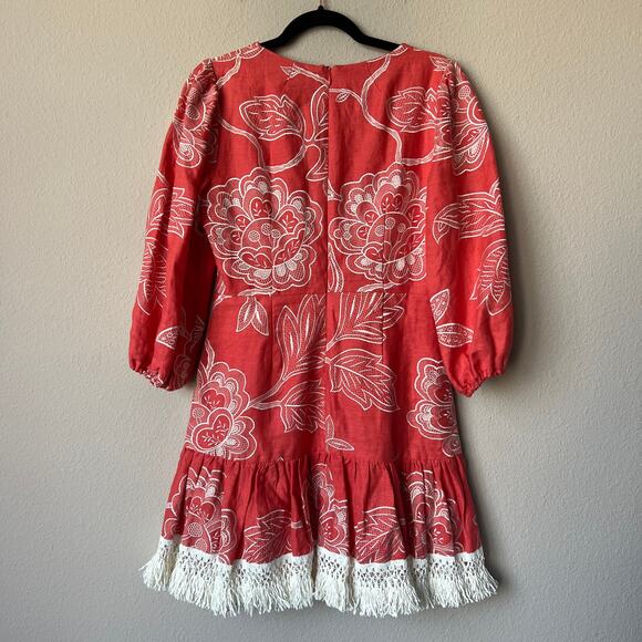 Alexis Claribel Coral Embroidered Linen Mini Dress Size M - Picture 3 of 5